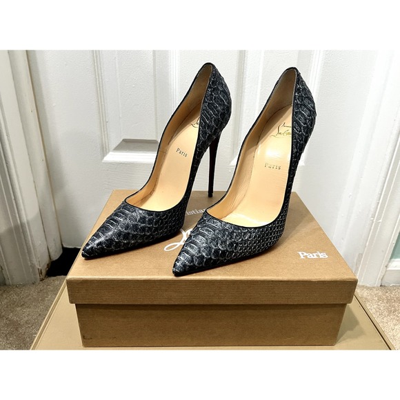 Christian Louboutin Python So Kate Silver Gray Denim Blue 41 11 Pigalle - Picture 4 of 8